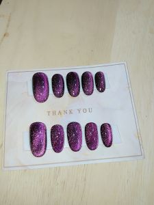 เล็บเจลสีลูกแก้วชมพูพื้นดำ เล็บเจลฟรีกาวตะไบ เล็บpvcเจลแท้