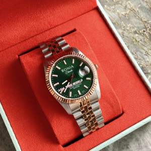 [Original] BNB10873-1692 (36mm) Bonia TIAMO Sapphire Mens Watch with Green Dial Two Tone Rose Gold and Silver Stainless Steel Bracelet | Official Warranty