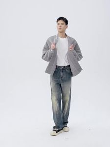 CHINISM | Pure Cotton Distressed Washed Wide-Leg Straight Jeans for Mens Autumn New