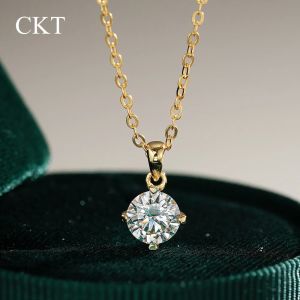 codCKT Classic Four-claw Pendant for Women Clavicle Chain 14K Gold 1ct Diamond Moissanite Necklace Wedding Fine Jewelry Gift