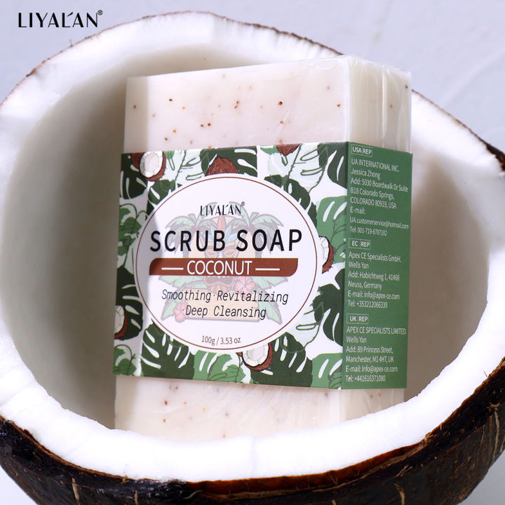 Coconut Exfoliating Scrub Soap Bar Deep Cleaning Bath Revitalizing Softens Cuticle Smooth Skin Jojoba Oil Moisturizing Body Wash