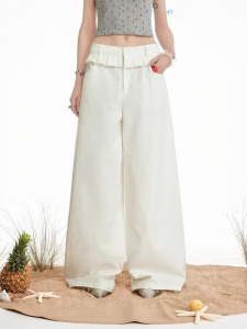unifree | Ruffle Trim Patchwork Loose Trousers