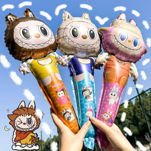 5ชิ้น Kawaii Labubu ลูกโป่งแบบถือแท่งเป่าลมลายมอนสเตอร์น่ารัก Labubu ฟิล์มอะลูมิเนียมบอลลูนอาบน้ำทารกของตกแต่งปาร์ตี้วันเกิด