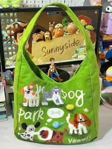 Casual Printed Canvas Tote Bag Original Small Dog Single Shoulder Handbag Large Capacity for Daily Commuting
