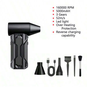 Mini Turbo Jet Fan Electric Air Duster with 3 Gear Adjustable 160000RPM Wind Speed 52m/s Car Computer Cleaning Blower Tool