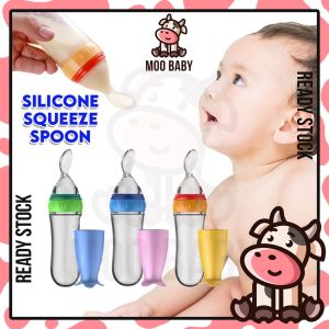 Moo Baby Silicone Squeeze Spoon Feeder With Cover Feeding Bottle Food Sudu Bubur Baby Sudu Makan