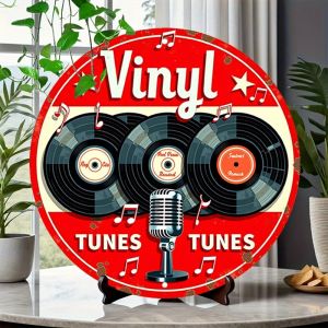 8in Music Elements Wood Disc Vinyl Record Bar Coffee Shop Wall Table Mural Decoration Music Room Collection Flat Color Plank