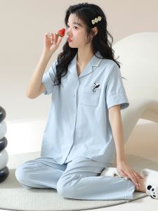 Modal Sleepwear Women Summer Short Sleeve Long Pants Thin Simple Open Cardigan plus Size High-End Home Clothes Set