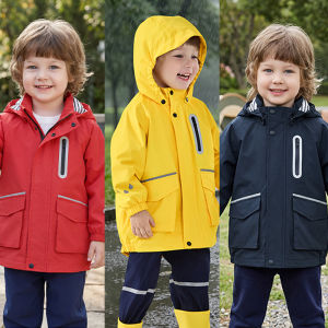 Rolanko Kids Waterproof Rain Jacket Lightweight Windproof Hooded Raincoat Detachable Hat Reflective Stripes 2-6Years