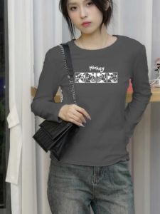 เสื้อยืดคอกลมแขนยาวผ้าฝ้ายแท้ทรงสลิมฟิตสำหรับผู้หญิงในฤดูใบไม้ร่วงปี 2025 เสื้อชั้นในสไตล์หวานและเผ็ดร้อน