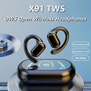 X91 OWS Earhook Earphones Bluetooth 5.3 Low Latency Gaming Sport Headset HiFi Stereo Noise Reduction Earbuds