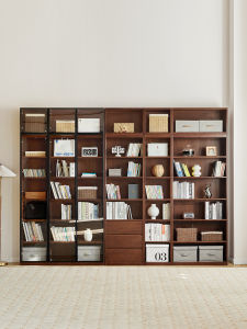 DIKEXUN | Solid Wood Glass Door Narrow Display Bookcase for Living Room