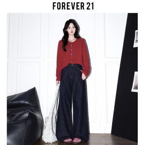 Forever 21 American Style High Waist Wide Leg Blue Jeans Women Loose Straight Cut Trousers for Pear Shaped Body Washed Denim