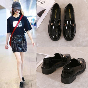 Genuine Leather Flat Bottom Loafers Womens Shoes British Style Spring Autumn New Style Bean Black Flat Bottom Single Shoes