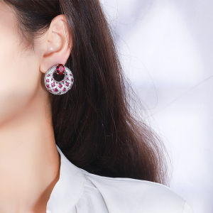 SEQUITO African Style Ladies Jewelry Silver Plated Pave Setting Red AAA Cubic Zirconia Exquisite Hollow Out Evening Party Big Stud Earrings SE850