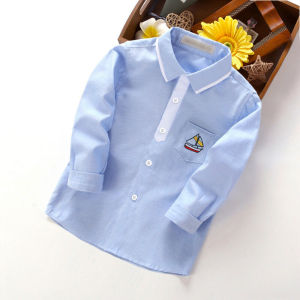 Casual Long Sleeve Childrens Shirt Spring Autumn for Boys 3-14 Years Old Versatile Cotton Blend Comfortable All-Season Wear