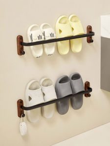 ตู้รองเท้าแตะห้องน้ำไม้walnut ติดประตูไม่ต้องเจาะ ชั้นวางรองเท้าแบบพับได้ ตู้เก็บของสำหรับห้องน้ำ