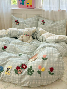 Fresh Cotton Bedding Set Girls Heart Embroidered Towel 100% Pure Cotton Three-Piece Dormitory Three-Piece Four-Piece Quilt Cover