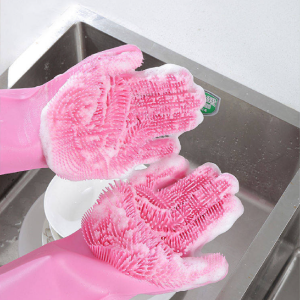 Silicone Dishwashing Gloves for Kitchen Dishwashing Laundry Scrubbing Gloves Household Soft Bristles Cleaning Pet Bathing Gloves