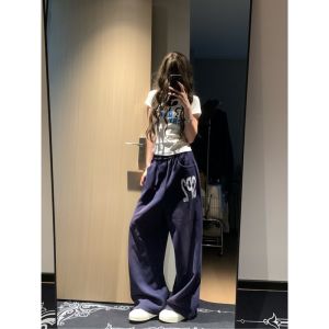 Quần Thể Thao Chữ Mỹ Màu Xanh Lam Dành Cho Nữ Mùa Hè Cao Quai Rộng Rãi Phong Cách Đường Phố Cổ Điển Quần Nhảy Samba