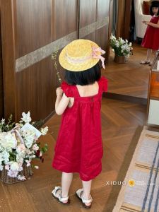 Girls Summer Princess Dress Red Sleeveless Strapless Dress Korean Style Childrens Clothing Toddler Kids Fashionable Outfit