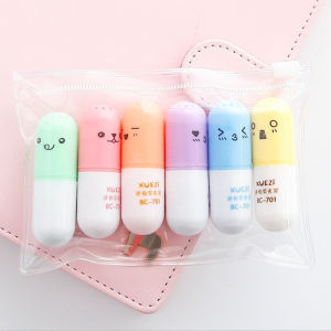 1pack Fashion 6 Pcs/lot Cute Kawaii Mini Highlighter Marker Creative Lovely Pill Shape Gel Pen for Kids Korean Stationery