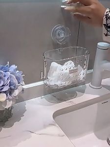 HW074- Bathroom Storage Rack Bathroom Transparent Basket with Suction Cups Shower Shelf No-Punch Shower Rack