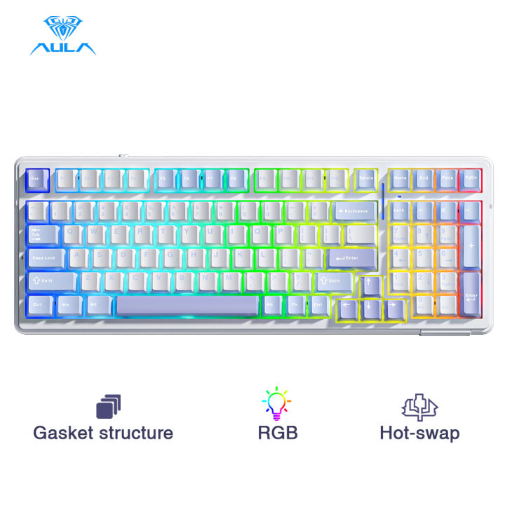 AULA 99/87/80 Keys customized gaming keyboard Gasket Structure Tri-mode RGB Wired /Bluetooth /2.4G Wireless Hot-swappable Mechanical Keyboard Supports WIN/Android/IOS system(F99)
