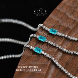 สร้อยข้อมือเทนนิสเพทายสีเงินมิ้นท์สีฟ้า • กันน้ำไม่ซีด • กำไล316L สแตนเลสสตีลแฟชั่นสำหรับผู้หญิงและผู้ชาย BR439