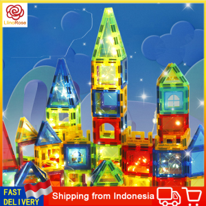 Magnetic Tiles 48pcs/ 88pcs / 100pcs / 120pcs Mainan Magnet Puzzle Montessori Building Block 3D / Mainan edukasi anak bongkar pasang / Compatible to Connetix Tiles /susun bentuk / Mainan anak-anak / Mainan blok magnetik