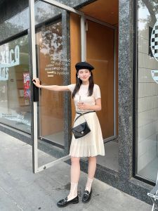 VKSOD | Korean Light Work Style Round Neck Short Sleeve Top And High Waist Pleated Skirt Two Piece Set Slimming Effect Versatile