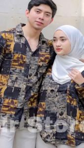 kemeja couple pasangan kekinian remaja ootd rayon motif abstrak pantai korean style oversize
