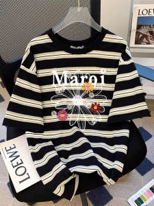 Loose Striped Short Sleeve T-Shirt Womens Summer New Style Slimming Cartoon Print Top Korean Version Breathable Moisture Wicking