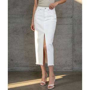 PIAOYA | Summer High Waisted Split Slim Fit White Jeans Skirt