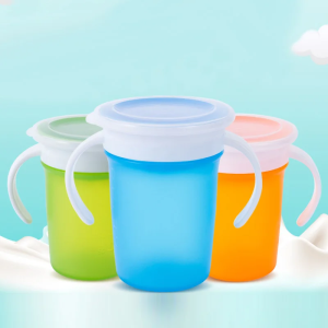 360 Degrees Rotated Cup Baby Learning Drinking Cup with Double Handle Flip with Lid Leakproof Silicone Infants Water Cups Bottle