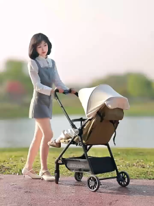 Beige Baby strollers Foldable 2 way stroller baby 360° rotation Lightweight Travel baby trolley Easy travel Adjustable With seat cushion