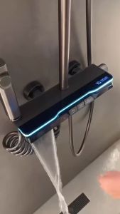 Sen Tắm Đứng Phím Đàn Lami Sen Cây Tắm Nóng Lạnh Đồng Thau Mạ Titan Hiển Thị Nhiệt Độ Đa Năng Xả