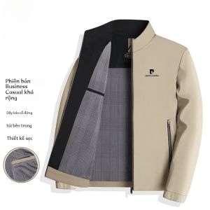 Áo Khoác Nam Pierre Cardin Xuân Thu Mới Áo Khoác Thường Ngày Cổ Đứng Áo Khoác Vải Polyester Dài Tay Chống Gió
