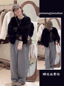 Korean Style Thickened Warm Lamb Fur Jacket Womens Black Leather And Fur Integrated Winter New Arrival Small Size Top