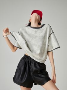 เสื้อยืดแขนสั้นทรงหลวมสไตล์อเมริกันสำหรับผู้หญิง สีเทา ดีไซน์ใหม่ในช่วงฤดูร้อน ทรงเข้ารูป เสื้อตัวบนอเนกประสงค์