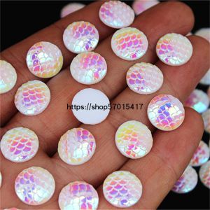 เครื่องประดับแฟชั่น DIY ประดับผม ต่างหู แหวน ลูกปัดเรซินรูด้านล่างสีขาว AB ขนาด 12 มม. ตกแต่งด้วยเรซินรูด้านล่าง เครื่องประดับแฟชั่น