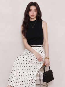 QFN | French Audrey-Style Slim High Waist Polka Dot Dress Set