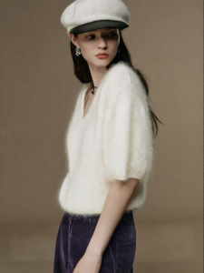 SUSHE | Spring Atmosphere High Elastic Cashmere Wool V-neck Lantern Sleeve Pullover