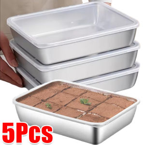 5pcs 304 Stainless Steel Food Fresh-Keeping Storage Box / Japanese Style Household Refrigerator Sealed Case with Lid / Food Grade Stackable Refrigerator Frozen Bento Container