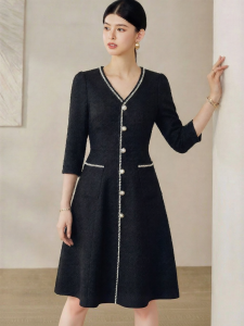 Roey s house | Elegant Little Lady Black V-Neck Waist Slimming Dress