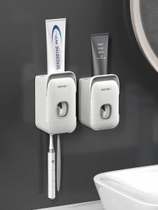 Bathroom Wall-Mounted Toothbrush Holder Rack Toothpaste Squeezer Set No-Punching Required Brush Hanging Storage Organizer