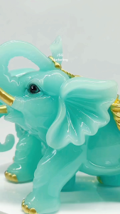 Lucky Fortune Elephants Resin Figurine Decor Jade Color for Wealth Good Luck Home Office Decoration