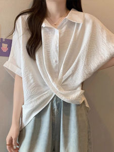 Slimming Loose Short Sleeve Shirt Women Summer plus Size Casual Korean Style Cover Belly Asymmetrical Design Fashionable Top