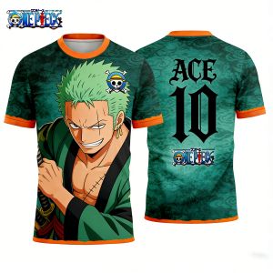 Bandai | 2026 Japanese Anime One Piece Firecon Brand Image of Football Jersey Pattern T-shirt Quick Drying Breathable Mens Jersey