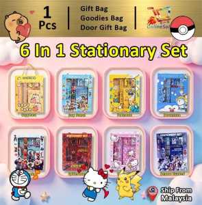 6 in 1 Kids Cartoon Stationery Set 8 Designs Available Ruler Sharpener Eraser 2 Pencils Notebook Portable Handheld Gift Set for School Children (164)